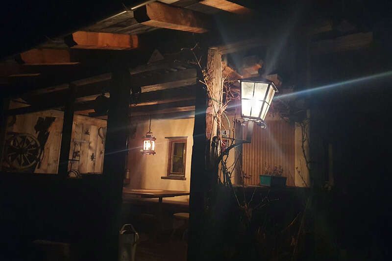 Distillery Fiss illuminated at night